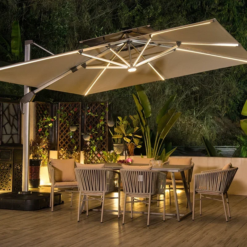 high-quality Luxury 2024 Sunshade Yuanmao Courtyard , Solar with Led Light Band, Outdoor Large Umbrella