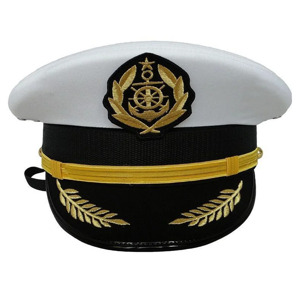 White captain cap, crew dress up hat ，Men's Sergeant Cosplay Hat