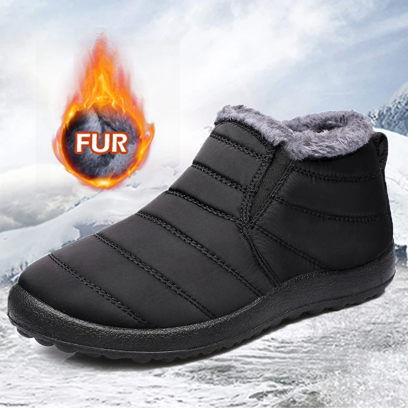 Men Boots Snow Plush Men\'s Boots Warm Fur Male Winter Boots Men Shoes Waterproof Shoes Outdoor Hiking Man Footwear