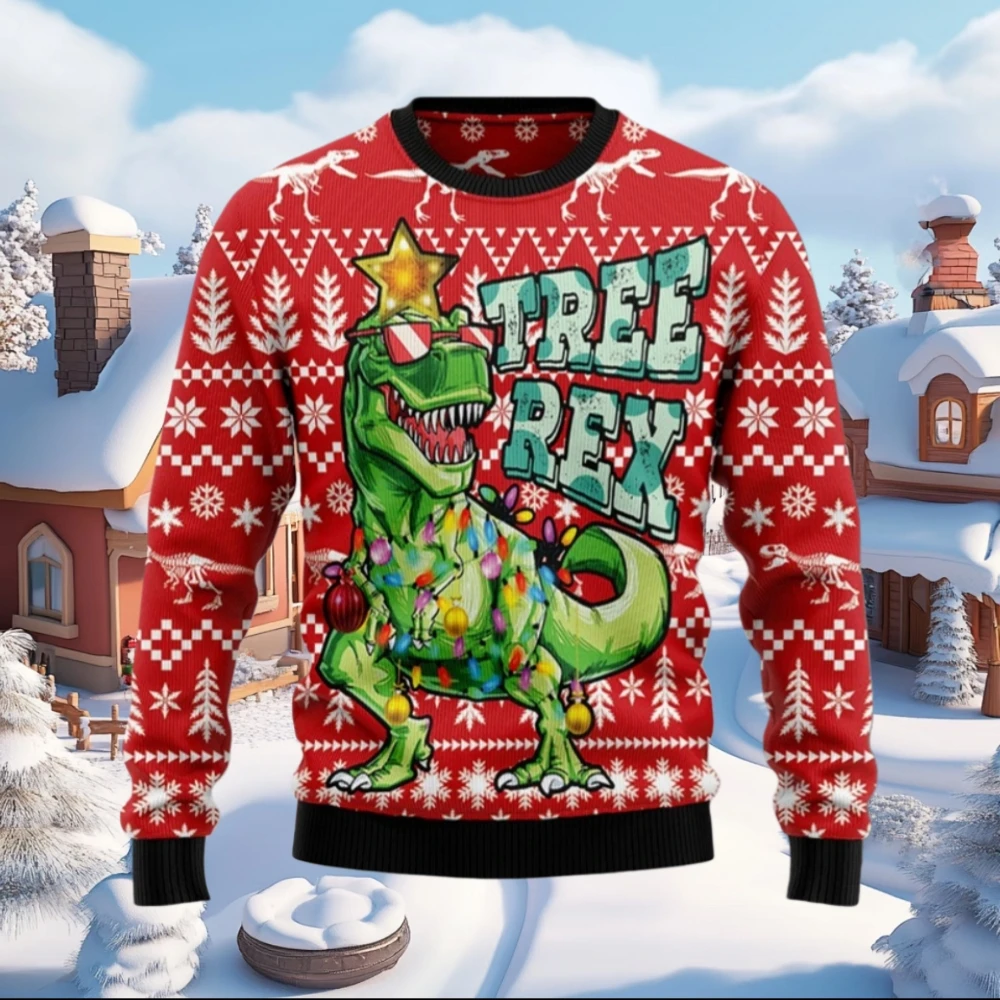 

Funny Dinosaur Ugly Christmas Sweater for Men Fashion Holiday Xmas 3D Print Sweatshirt for Men Women Pullovers Round Neck Hoody