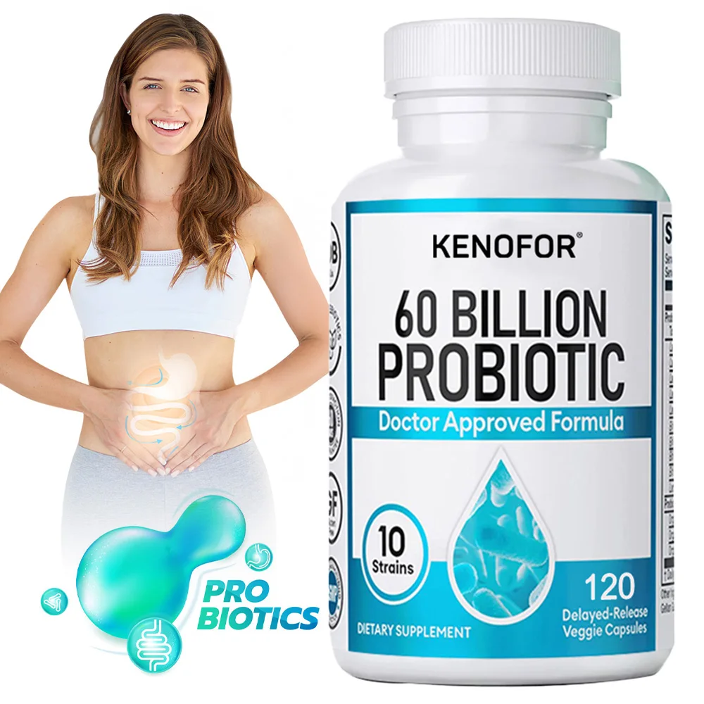 Suplemento probiótico de 60 mil millones - 10 cepas únicas + prebióticos orgánicos - Soporte para aumentar el sistema inmunológico Salud intestinal y digestiva