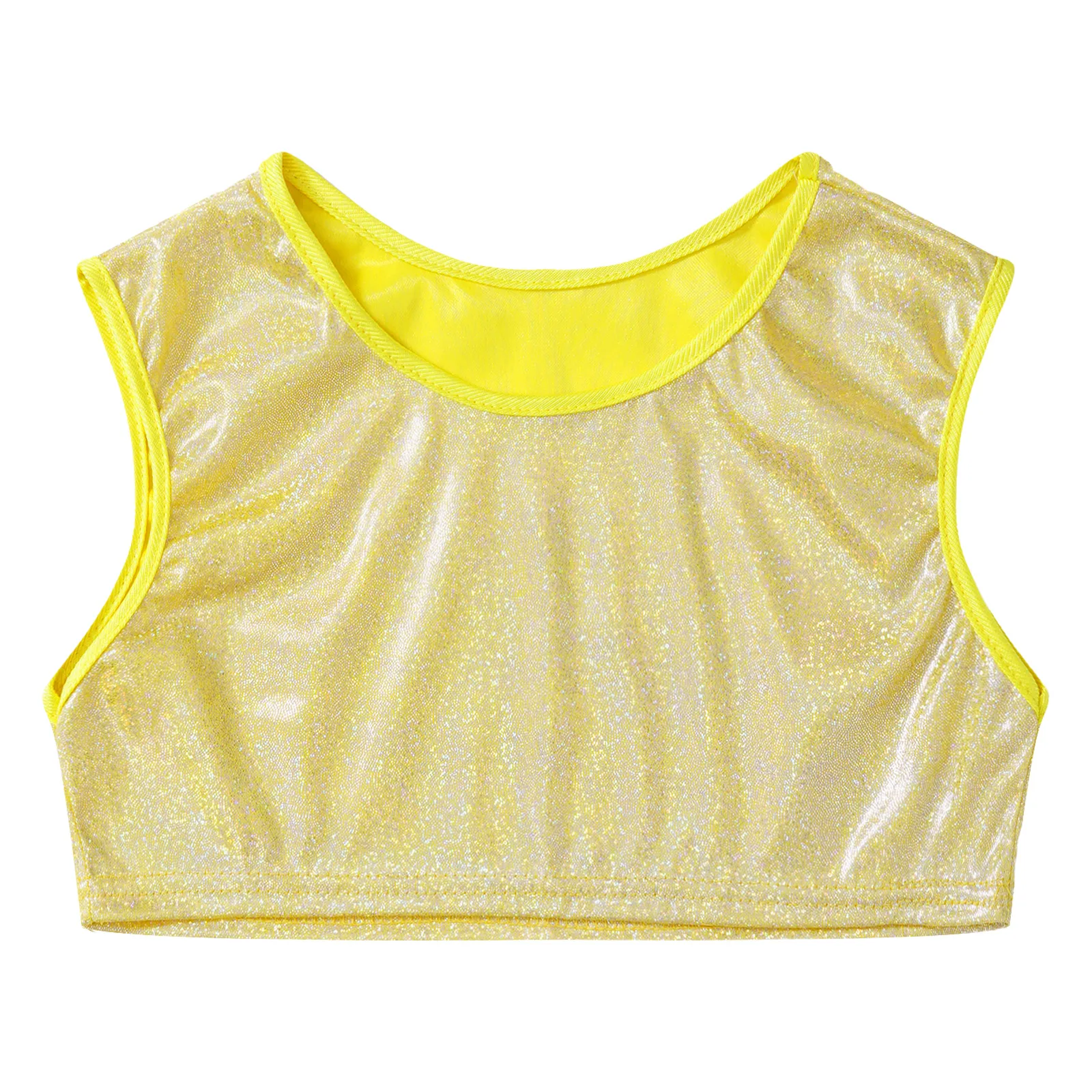 Kids Girls and Boys Fashion Metallic Crop Tops Sleeveless Glittering Dance Tops for Jazz Hiphop Tanks Vest Tops Dance Wear