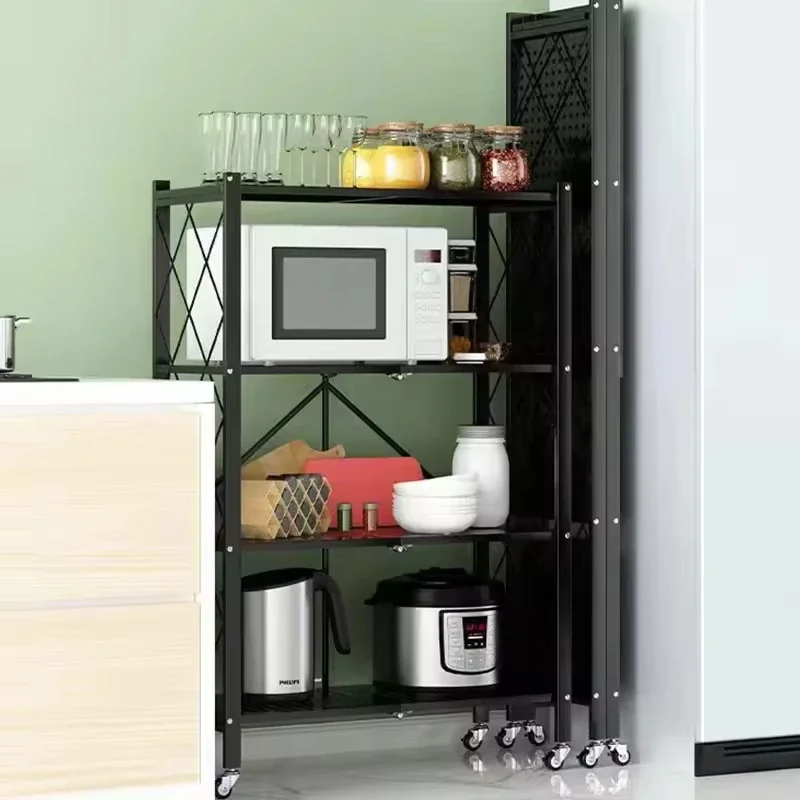 Household Folding Steel Shelf Multi-layer Kitchen Bathroom Locker (with Folding Wheel)