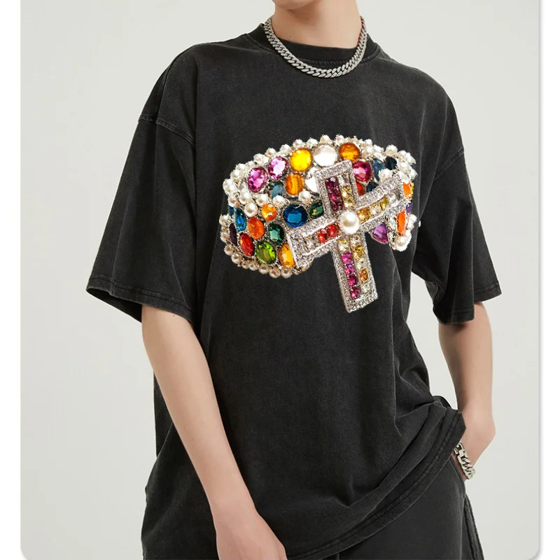 

Oversized Man T-shirts Men Clothing American Style Vintage Hip pop Y2K Printed Washed Acid Tees Dropped Shoulder Summer Tops