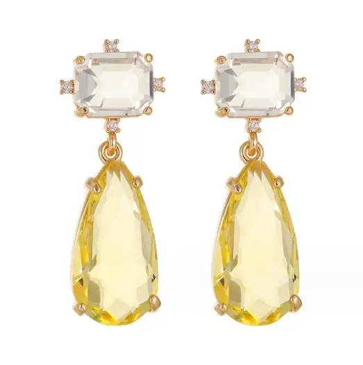 

Luckyshine Teardrop Citrine Topaz Cubic Zirconia Gold Plated Wedding Stud Earrings Russia USA Australia Earrings Free Shipping