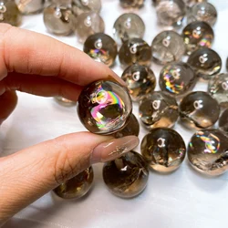 23MM Natural Rainbow Smoky Quartz Sphere Mini Ball Crystal Stone Energy Reiki Healing Office Home Decoration Gift