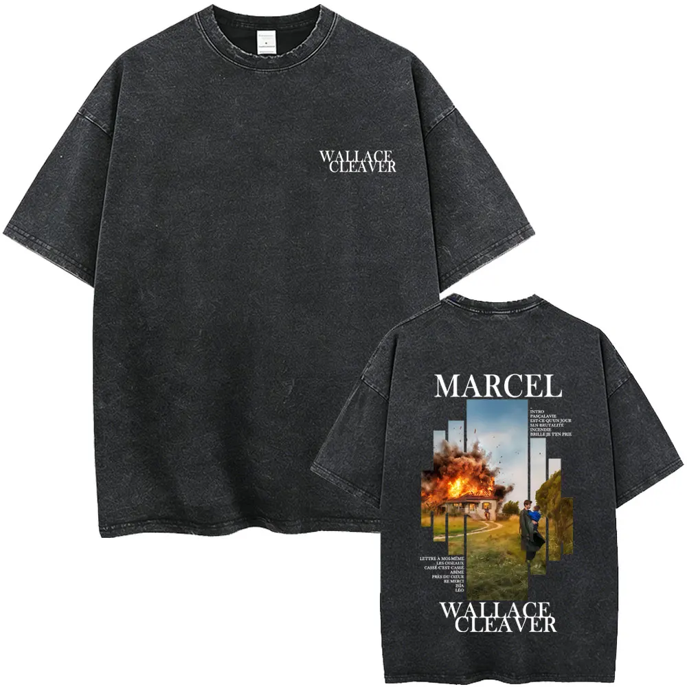 Washed Vintage Rapper Wallace Cleaver Marcel Album Graphic T Shirt Men Hip Hop Fashion Pop Music T-shirt Male Oversized T-shirts