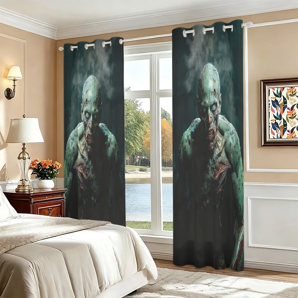 2pcs Symmetric Infected Zombie Double Sided Grommet Curtains Blackout Privacy Window Curtain For Bedroom Living Room Hallowee