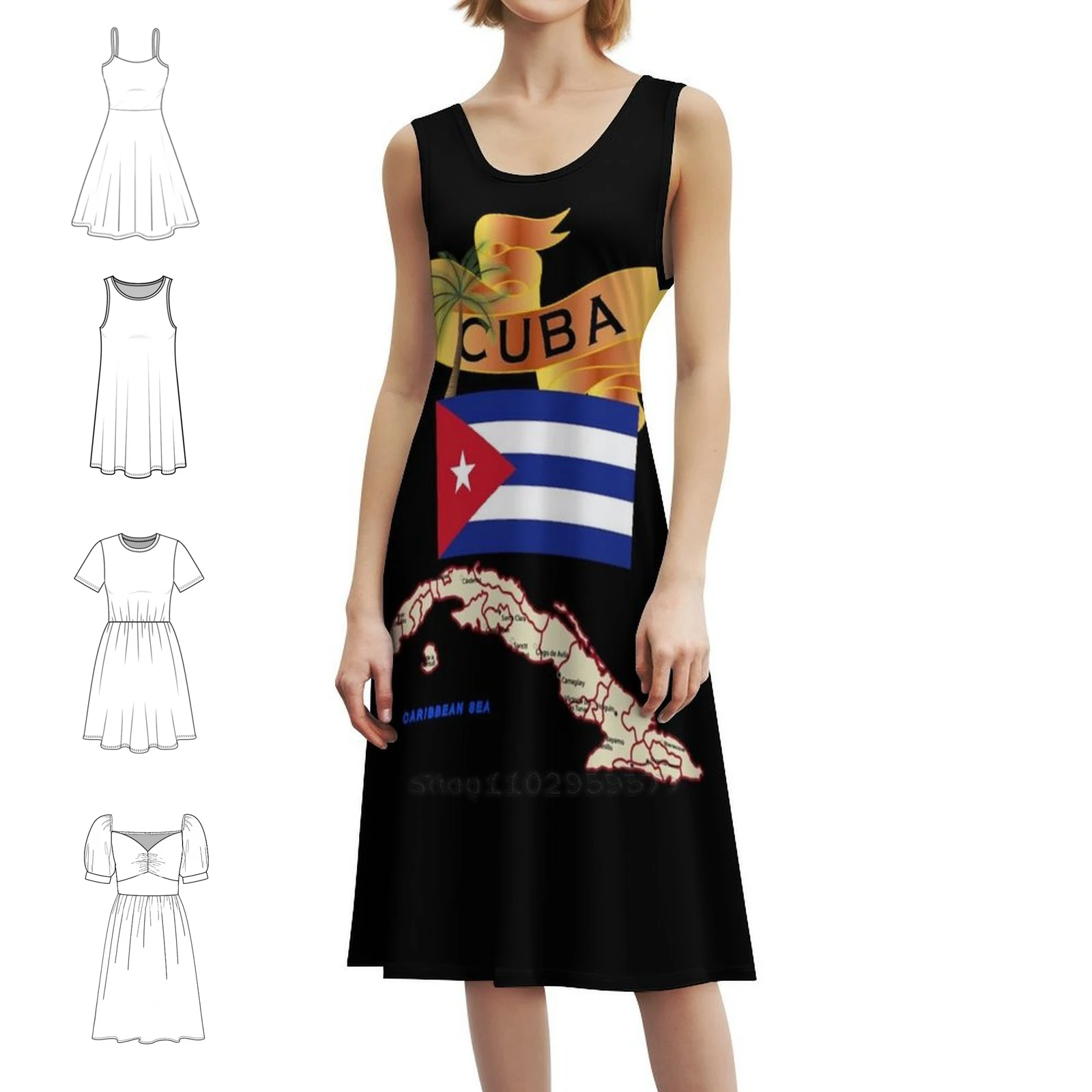 

Куба-Куба с пальмой и картой X 300, мини-платье в консервативном стиле для женщин, свободное повседневное платье трапециевидной формы, армейский ветеринар, ветеран на пенсии