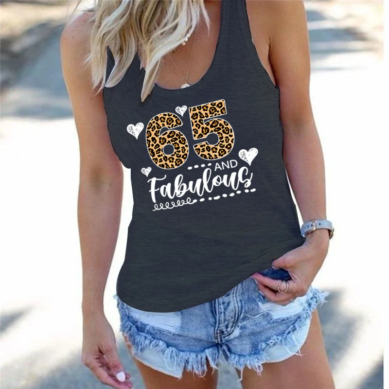 65th Birthday Gift for Mom Summer Racerback Tank Top Leopard Print Lovers Casual Tops Mama Leopard 65 and Fabulous Classic Tanks