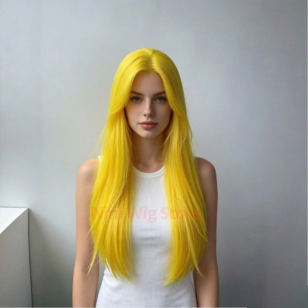 Yellow Long Straight Anime Cosplay Wig For Women  Lolita Halloween Cosplay Party Daily Use Natural Heat-resistant Synthetic Wig