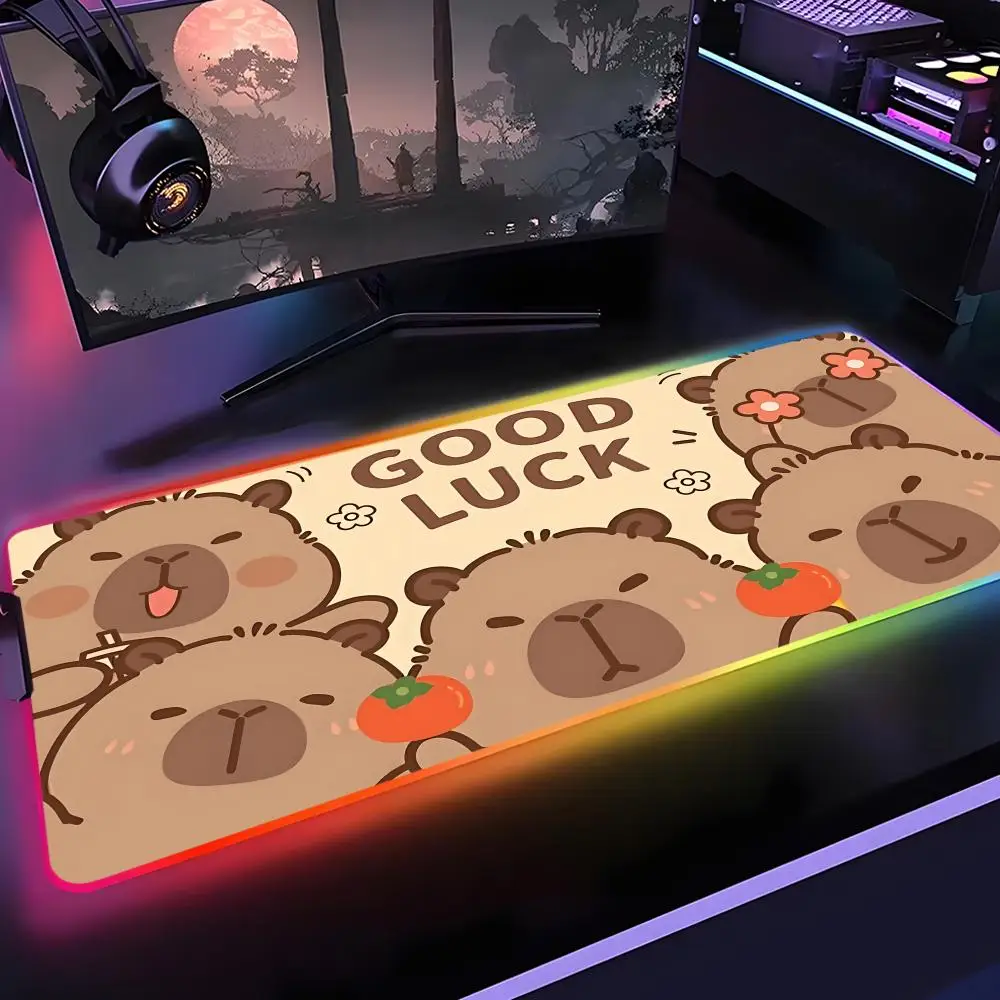 

Cute Capybara Mouse Pad Gamer Rgb Desk Mat Back Light Led Mousepad Setup Gaming Accessories Deskmat Big Mousepepad Backlight