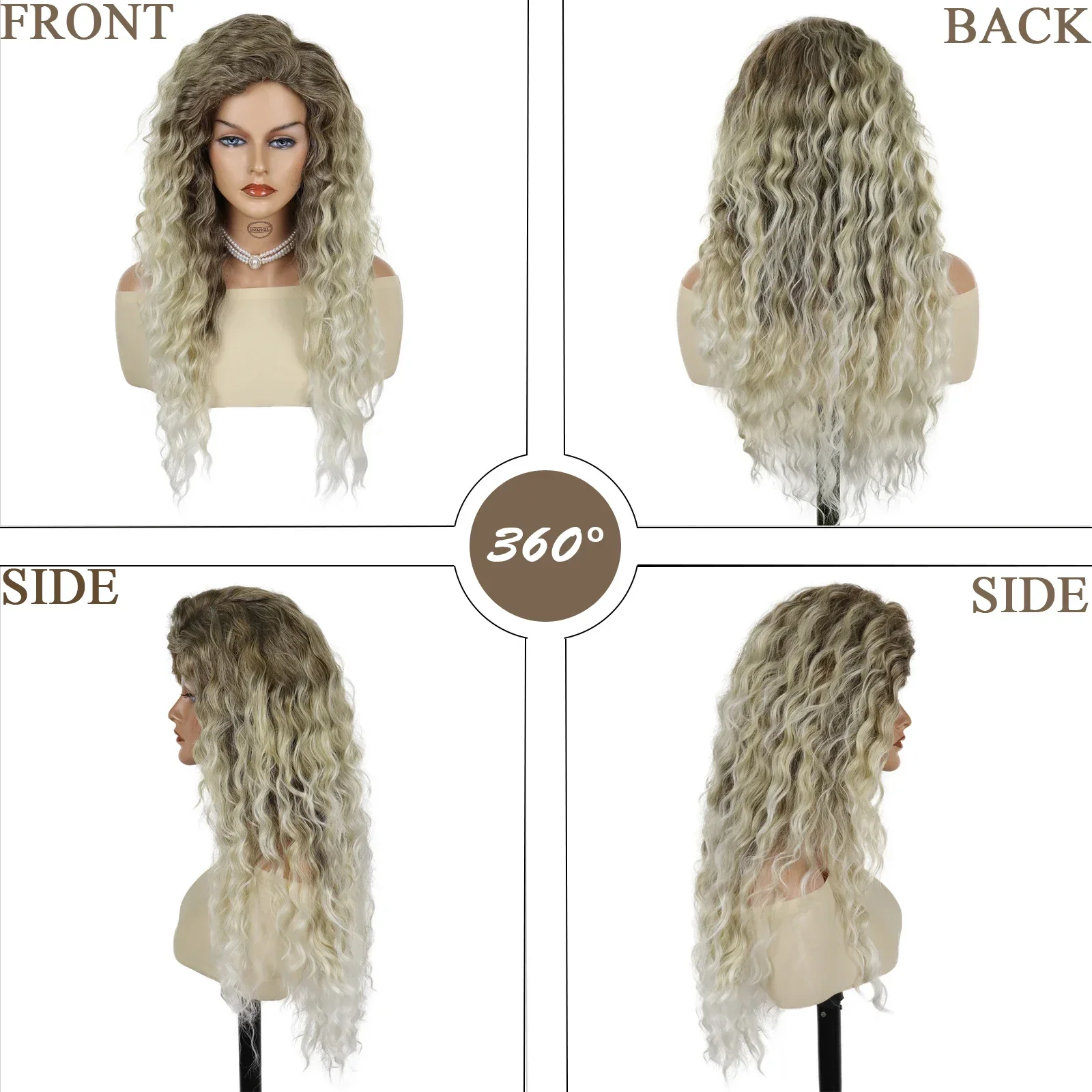 GNIMEGIL Synthetic Fiber Long Curly Ombre Wigs for Women Free Part Bangs Wig Natural Blonde Costume Wig Cosplay Fluffy Hair Girl