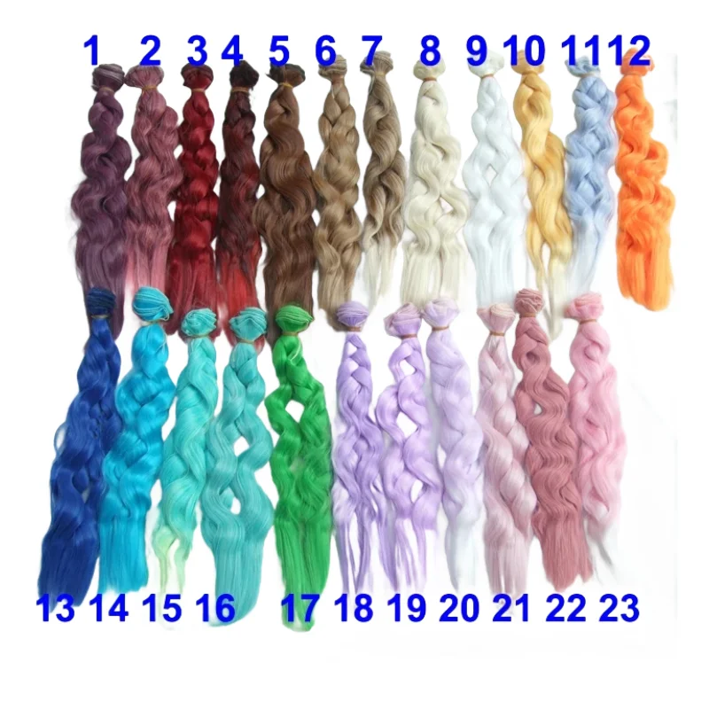 Factory Wholesales 25cm Long Curly BJD Doll Hair Rainbow Color Wavy Thick Doll Wigs