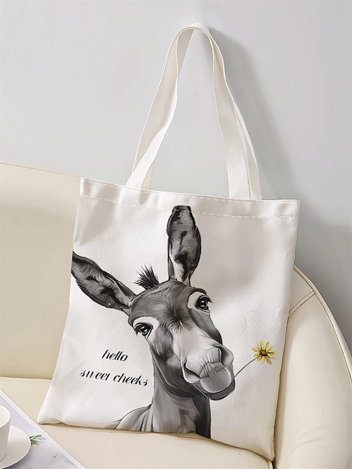 حقيبة يد كاجوال مطبوعة بنمط حمار، حقيبة ظهر عصرية قابلة لإعادة الاستخدام، حقيبة يد متعددة الوظائف، حقيبة تسوق قماشية