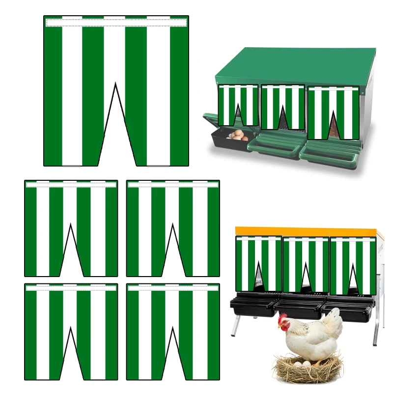 VIKAMA Chicken Nest Box Curtain Green White Striped Privacy Curtain for Chicken Coop Nesting Box Divider Cover