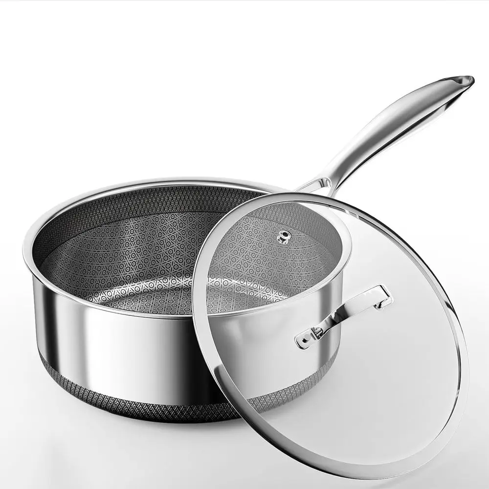 Sauce pan with Lid, 2.8 Quart Hybrid Stainless Steel, 8-inch Pot Opener, 5-Ply Stainless Steel Pans, Cooking, Induction Cookware