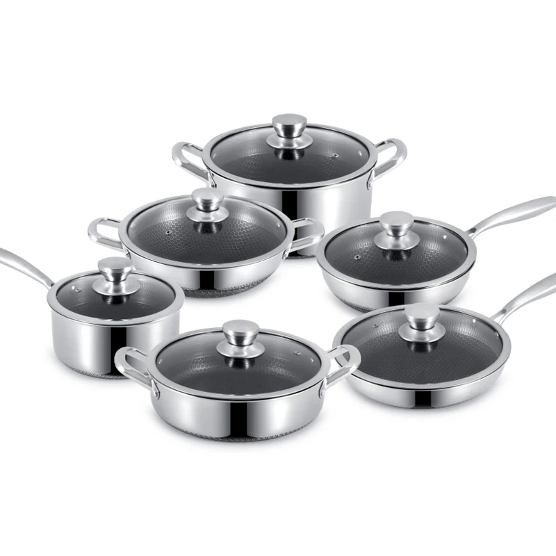 Good Quality Double-sided Non-stick Stainless Steel Soup Pots, Double-Ear Wok and Frying Pans Cookware Set