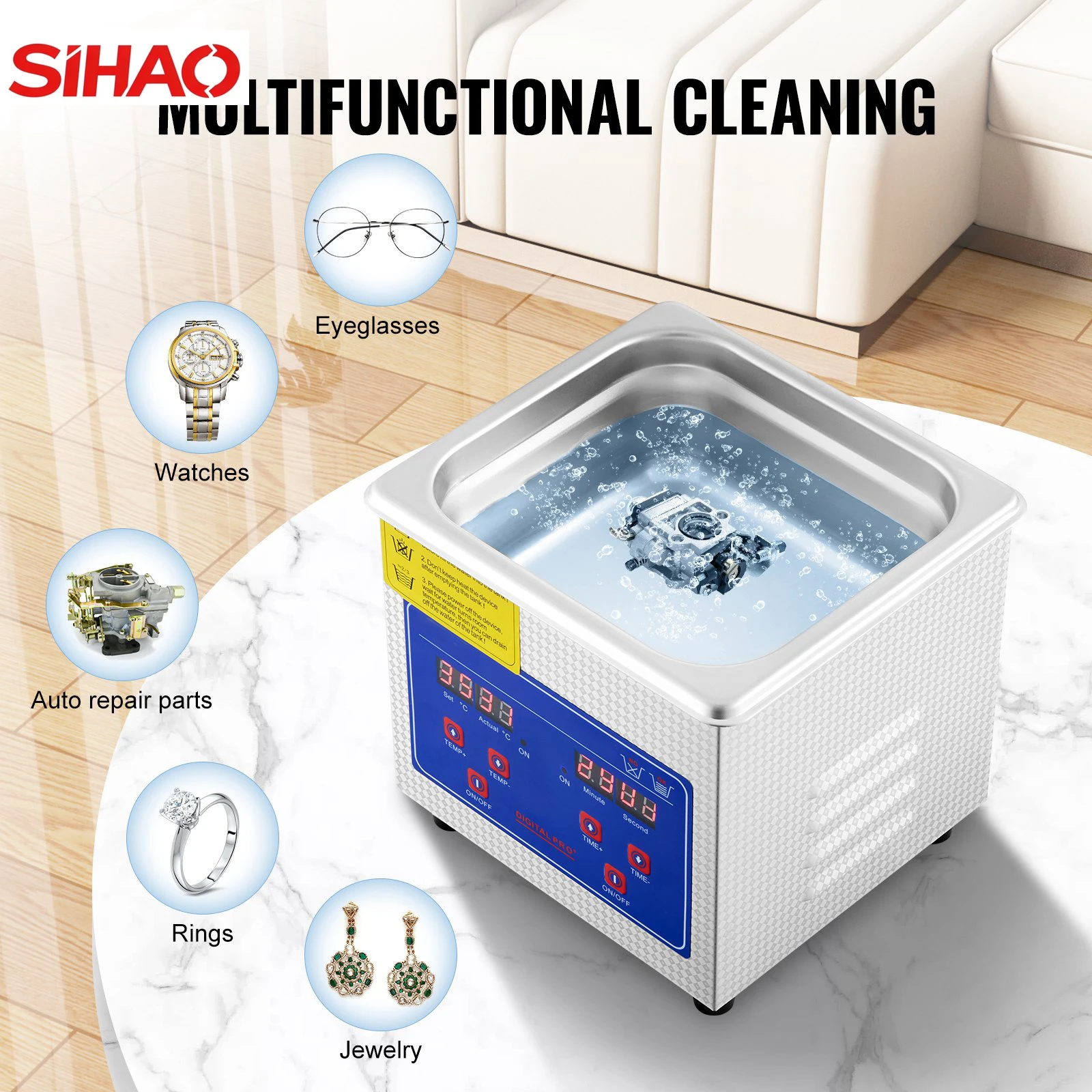 SIHAO Portable 1.3L Ultrasonic Cleaner Machine Washing Machine w/ Digital Timer Ultrasound Home Jewelry Clean Appliances