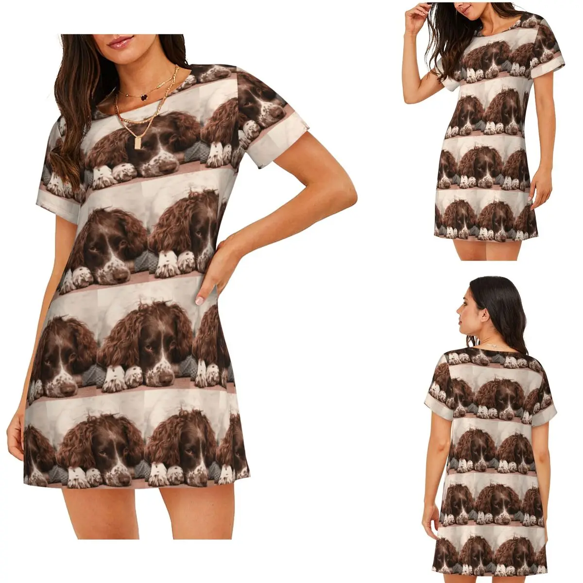 

English Springer Spaniel Short Sleeves Nightdress For Sleeping Sleepshirts Women Short Sleeve Nightgowns Loose Pajama Dress