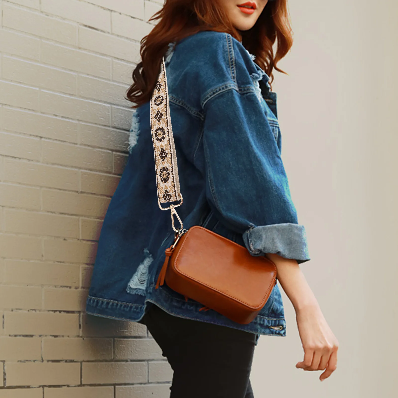 

Ethnic Style Bag Shoulder Strap S 10 Khaki Brown Coffee Flower Gold Buckle Adjustable Crossbody Handbag Strap Purse Accessories