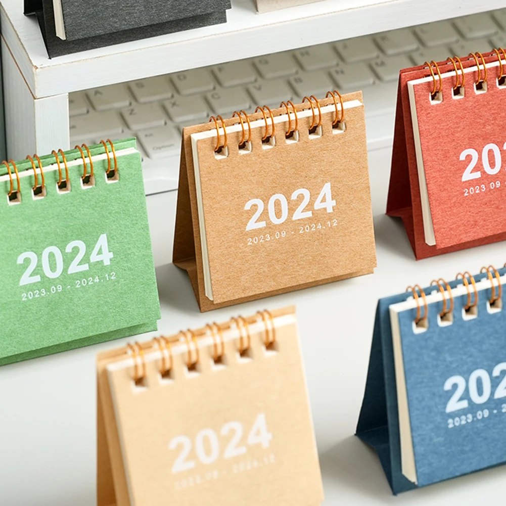 2024 Mini kalendarz biurkowy 180 stopni obracający przenośny terminarz do materiałów biurowych codzienny Mini-kalendarz w stylu
