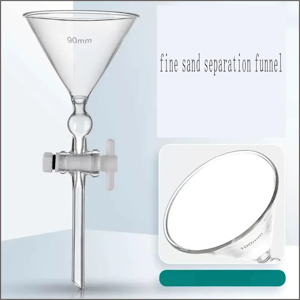 Xin Tester 80/90/100mm Glass/PTFE Lab Fine Sand Separation Funnel Triangular Glass Funnel