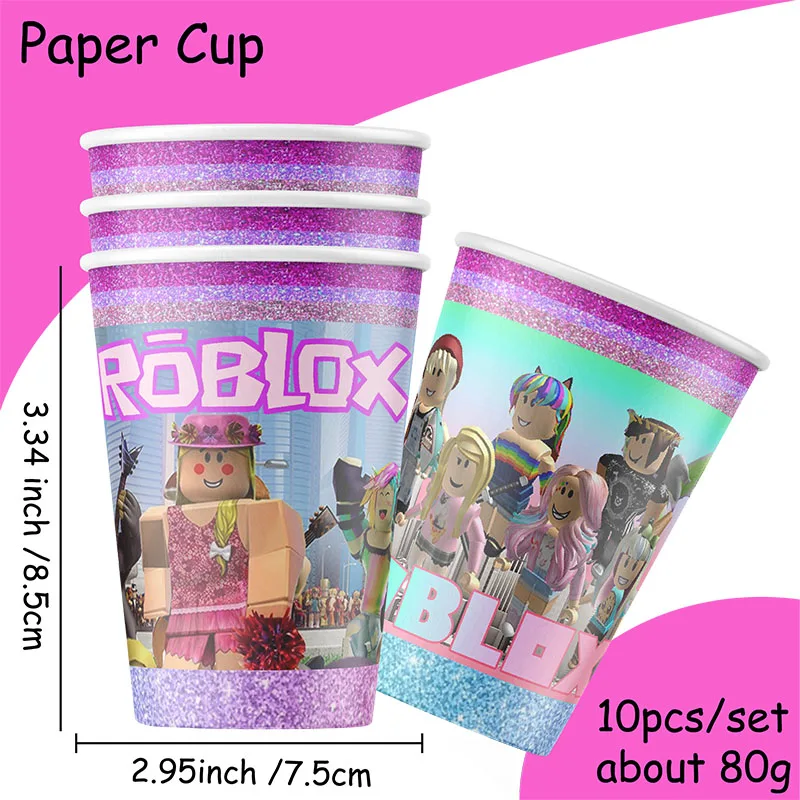 Roblox Girl Decorations for Purple pink Party Banner Birthday Balloons Tablecloths Cake Topper Napkins Tableware Kid Gift Supply