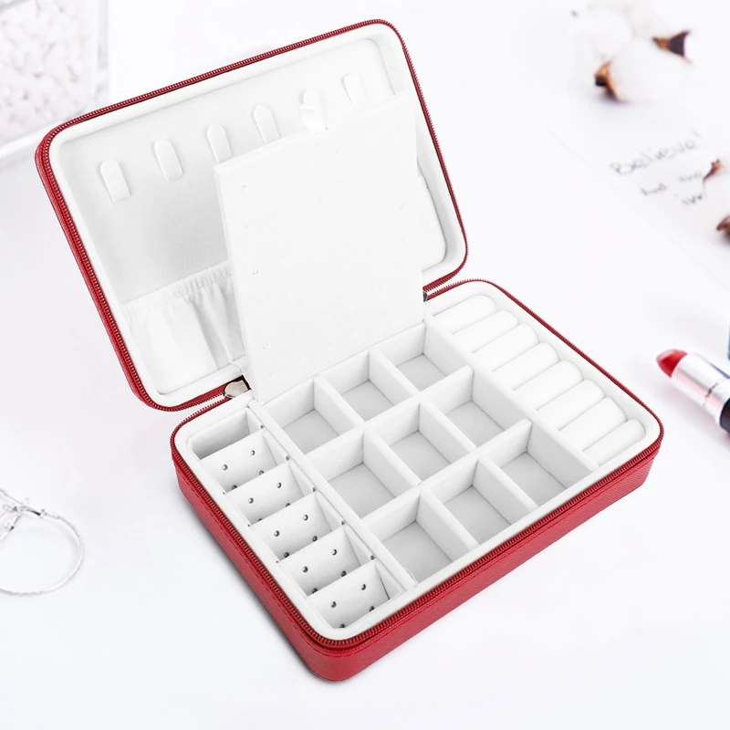 ที่เก็บของจัดระเบียบกล่องเก็บเครื่องประดับสไตล์เกาหลีกล่องแหวนทำจากหนังขนาดใหญ่ทำจากกระจกอเนกประสงค์สำหรับเครื่องประดับ