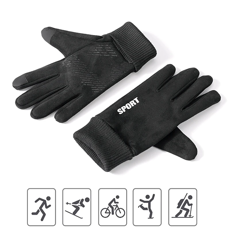 Wildleder Stoff männer Handschuhe Weiche Herbst Winter Dicke Warme Männliche Haut-Freundliche Skifahren Nicht-Slip Radfahren Elastische touchscreen