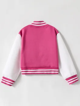 Ins Children's Clothing Girls' College Style Knitted Cardigan Color-Block Casual Spring and Autumn Baseball Jacket Girls' Color-Block Fashion College Style Top 2