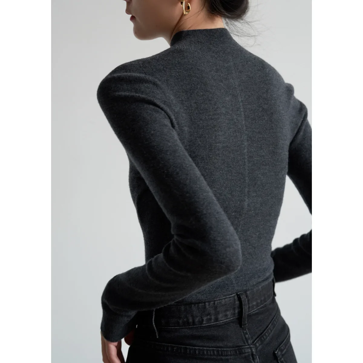 Capa base de lana con cuello medio polo para mujer, construcción integrada para desplazamientos, ropa elegante de otoño e invierno