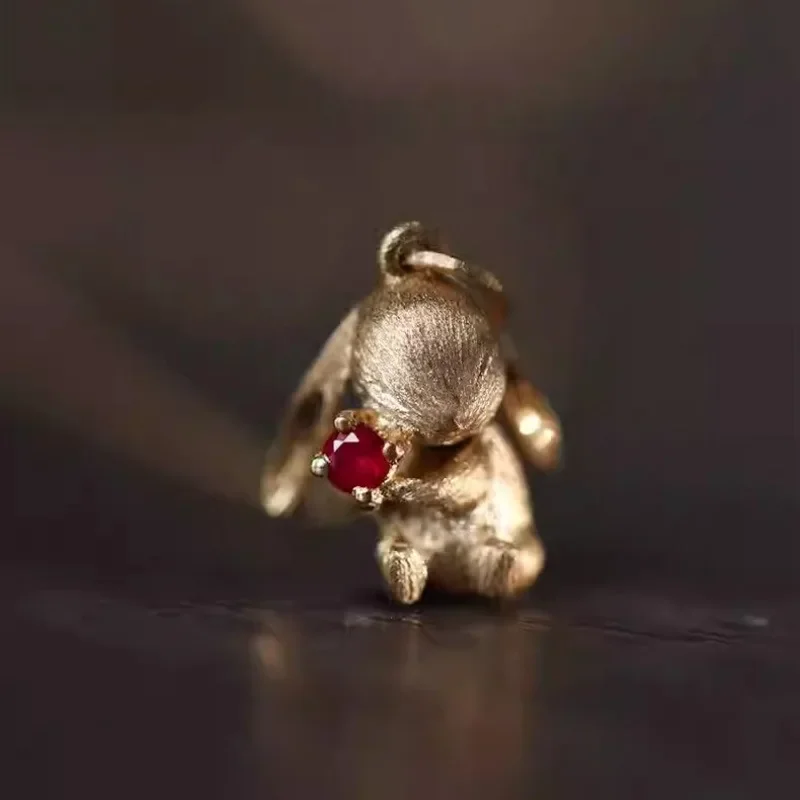 Nuevo en lindos conjuntos de joyería de conejo, exquisitos y divertidos pendientes artesanales de oro antiguo mate para mujer, anillo, collar, regalos para novia