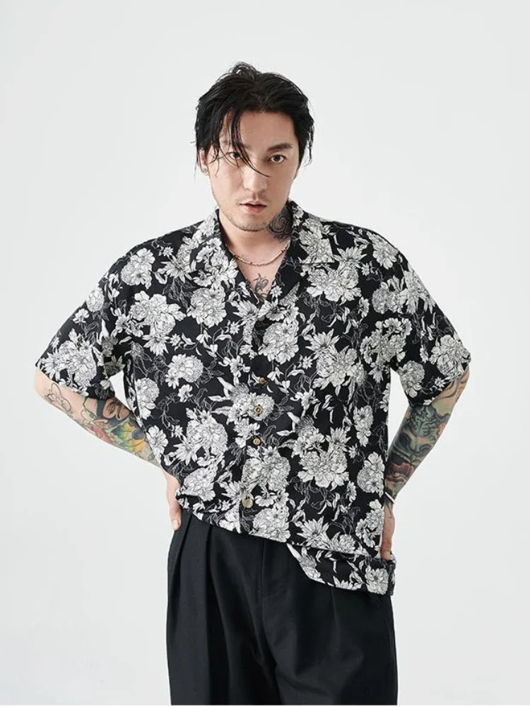 Male Shirts Graphic Hawaiian Floral Men\'s Shirt Cheap Brand Tops Korean Style Cool Original with Sleeves Fashion Man 2024 I Xxl