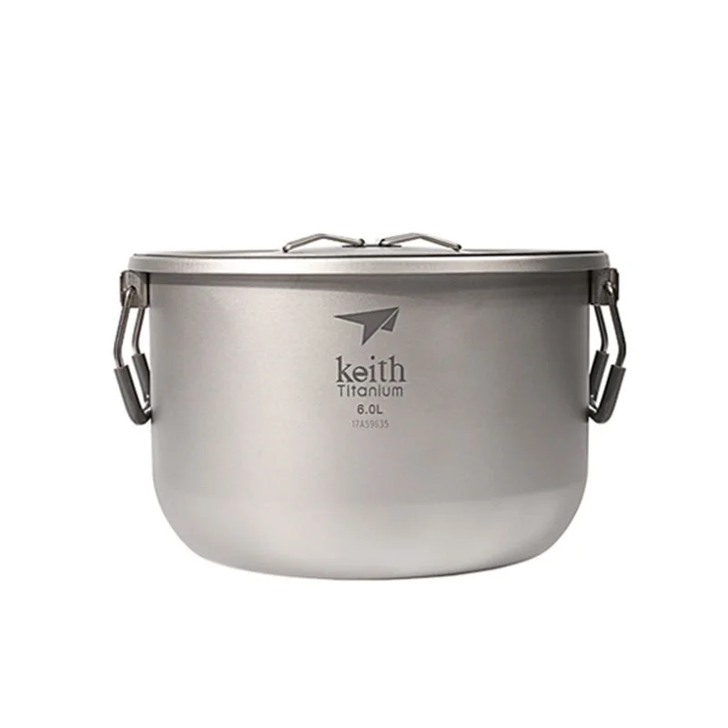 Keith Titanium Ti8301 Cookware Pot - 6.0 L For Outdoor Camping  Picnic