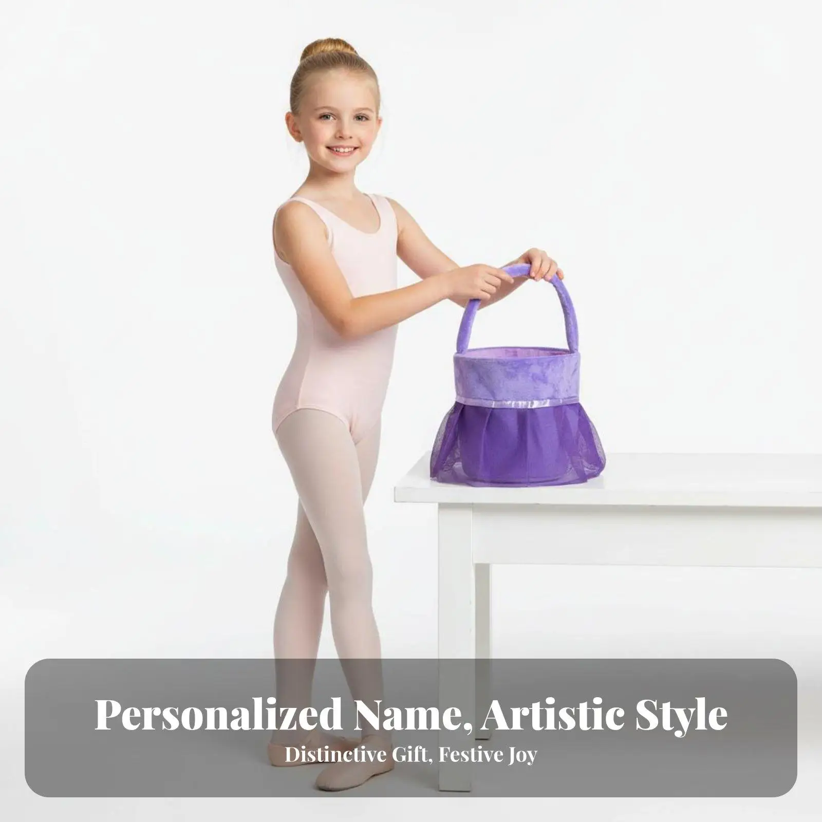 Custom Name Ballet Embroidery Basket for Girl Easter Egg Hunt Flannel Mesh Storage Tote