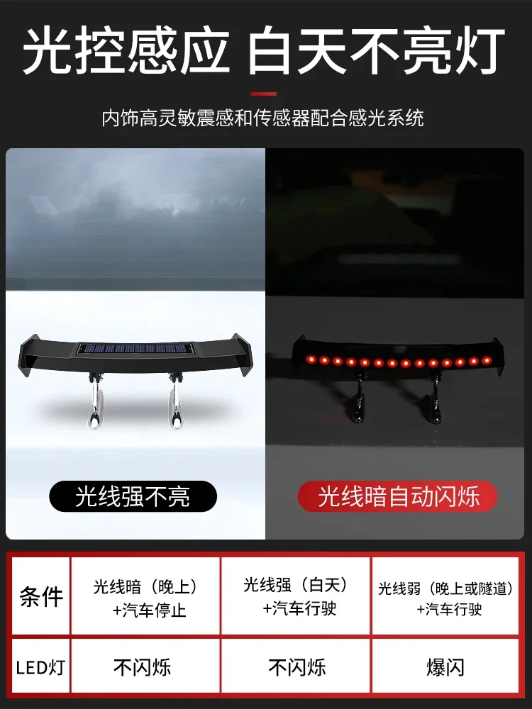 Car Tail Solar LED Flash Light, Strong Light, Anti-Shunt Taillight, Flashing Car Tail