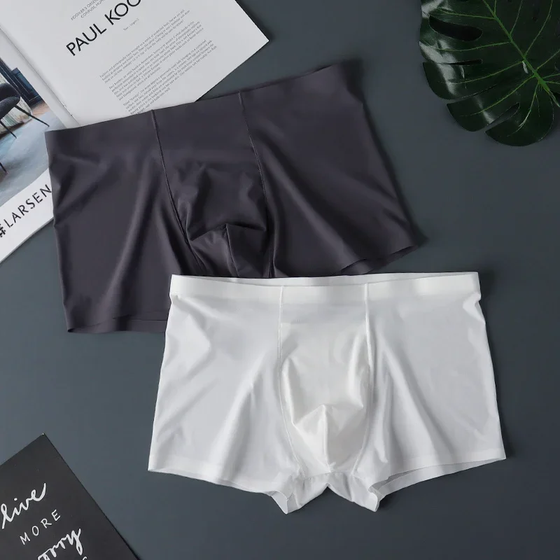 3 ชิ้นชาย Silk Smooth Boxer กางเกงขาสั้นบางสบายชุดชั้นในเซ็กซี่แห้งเร็วกางเกงแฟชั่น