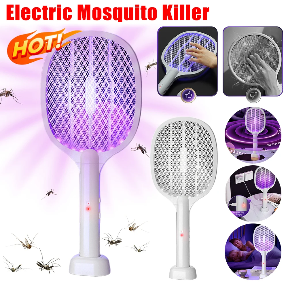 2-in-1 Electric Mosquito Swatter Mosquito Killer USB Rechargeable Angle Adjustable Electric Bug Zapper Fly Bat Insect Swatter