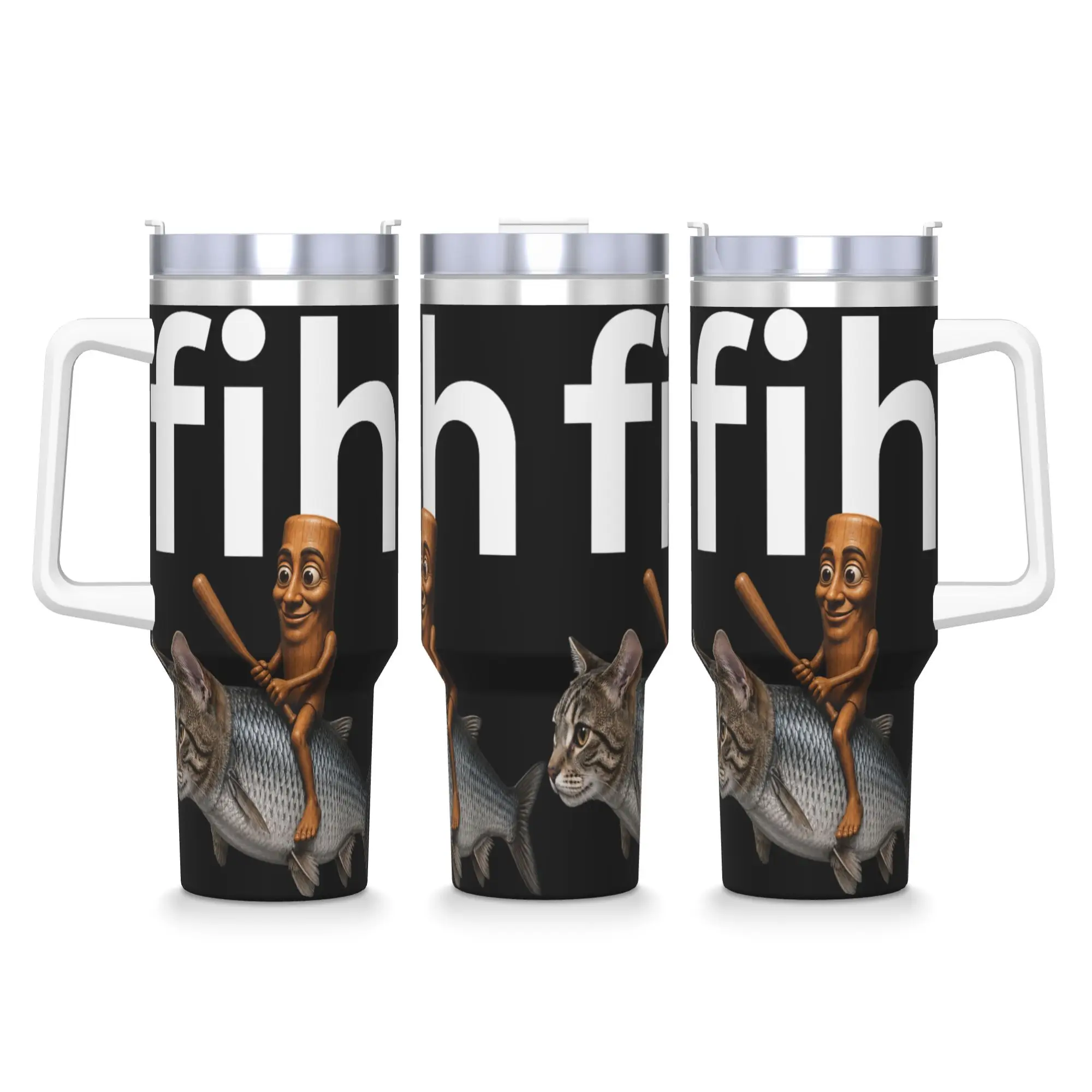 Fih Tung Tung Sahur Funny Cat Meme Stainless Steel Tumbler  Driving Coffee Mug With Straws Mugs Cup Cold Drink Water Bottle