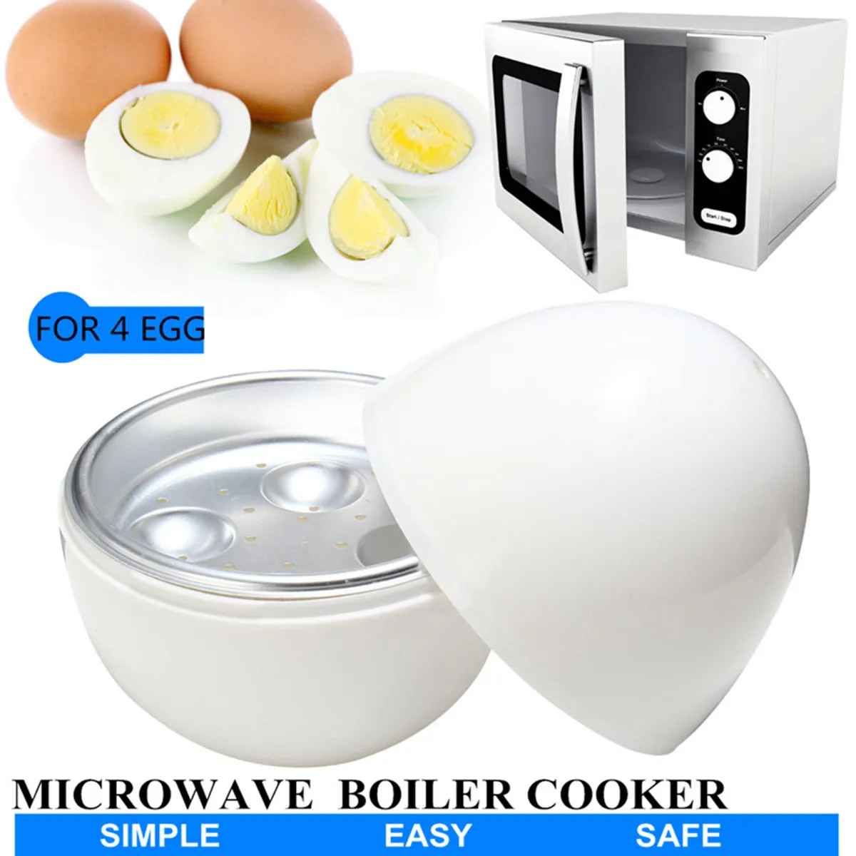 4 Eggs Steamer Round Shape Microwave Egg Poacher Egg Cooker Boiler Tray Safe Automatic Temperature Control Easy Clean