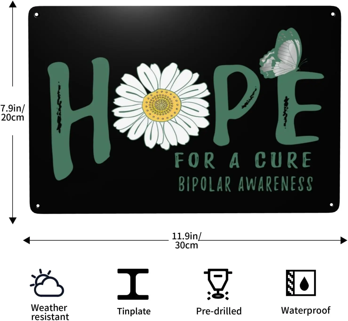 Art Decorations Metal Sign, Funny Hope For A Cure Bipolar Awareness Flower Tin Signs For In& Outdoor Home Wall Decor 8x12 In