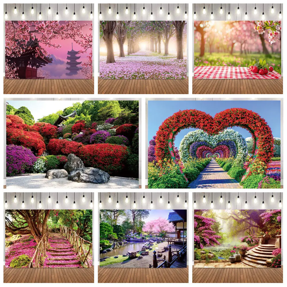 

Цветочный сад вишневый цвет роза путь фото фон японский пейзаж портрет день рождения домашний декор фон для фотосъемки