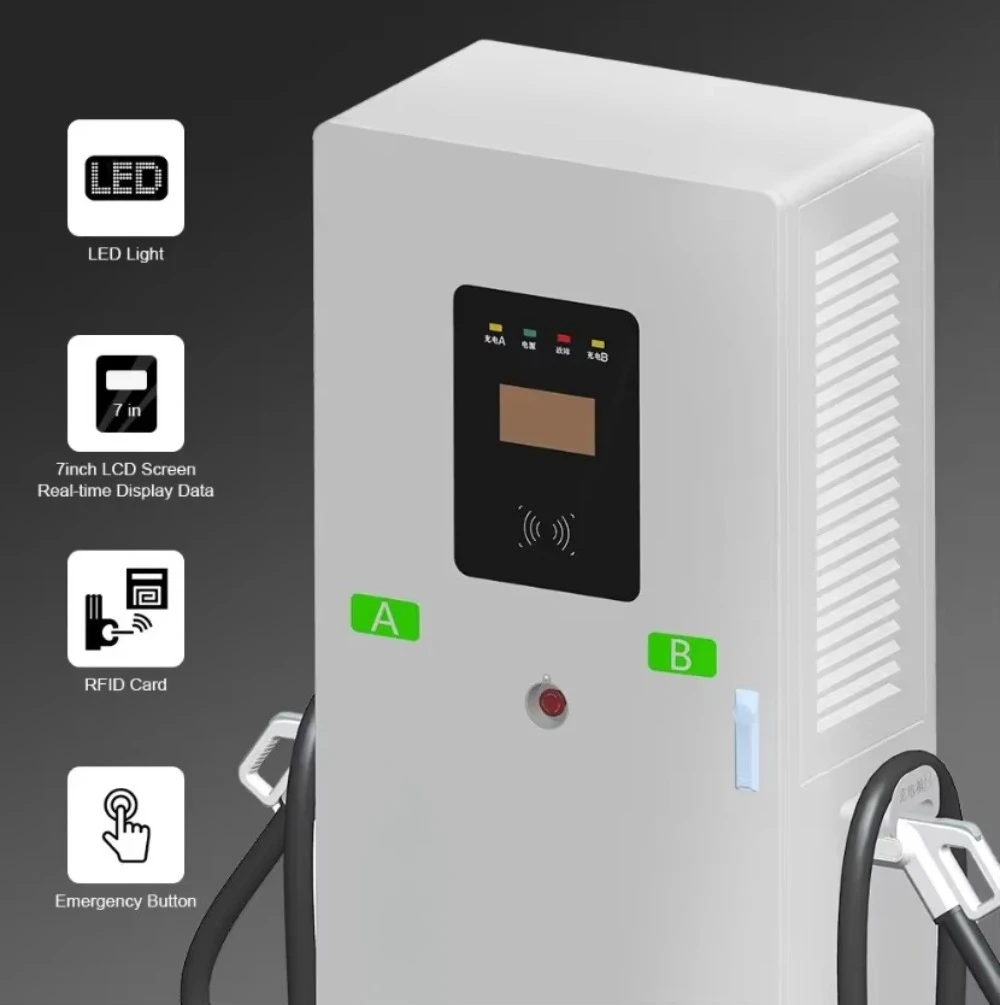 New DC Standing Charger Power 120kw 250A Electric Fast Dual Wall-Mount IP55 Public Commercial Vehicle Charging Station Pile