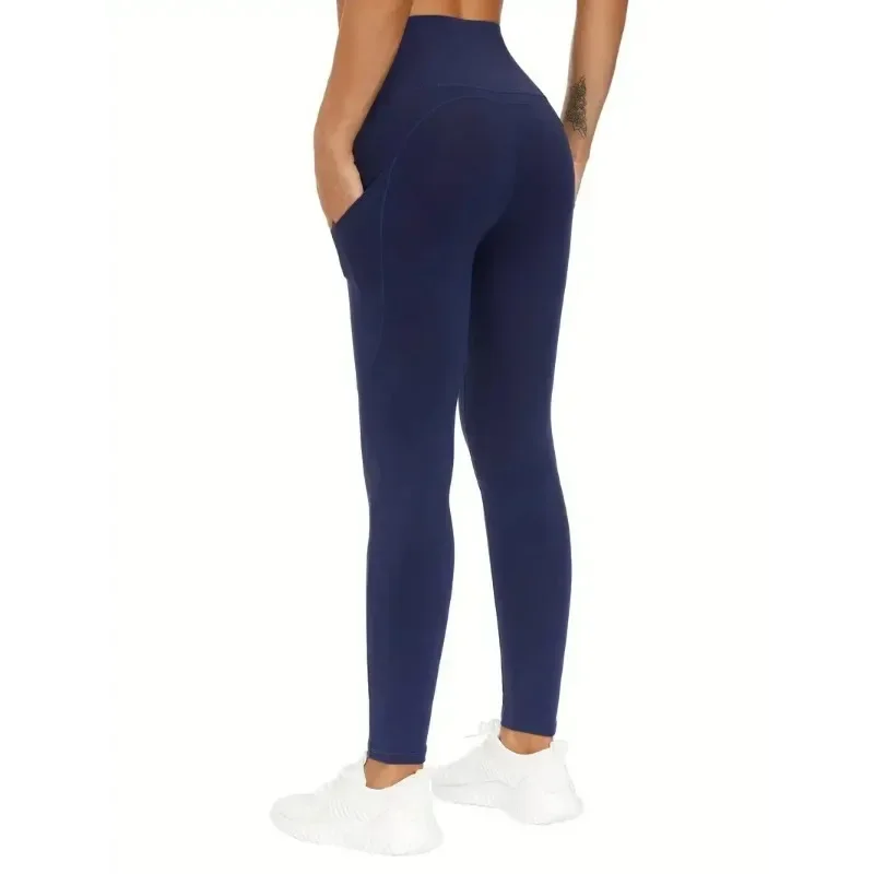 THE GYM PEOPLE Dikke yogabroek met hoge taille en zakken, buikcontrole workout hardloopyoga legging voor dames (medium, blauw)