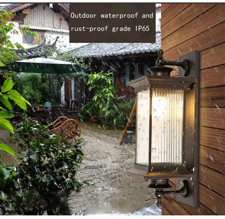 

Outdoor Sconce Wall Lanterns E26 Large Exterior Porch Light with Transparent Stripes Glass