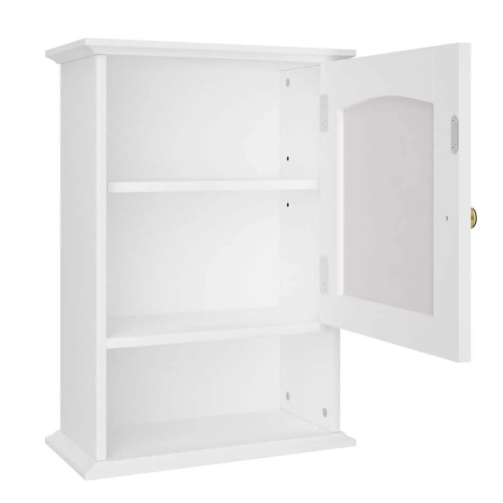 خزانة حائط مع مرآة، خزائن طبية خشبية مع باب، رف قابل للتعديل، 19.8 بوصة. ح، تخزين الحمام الأبيض