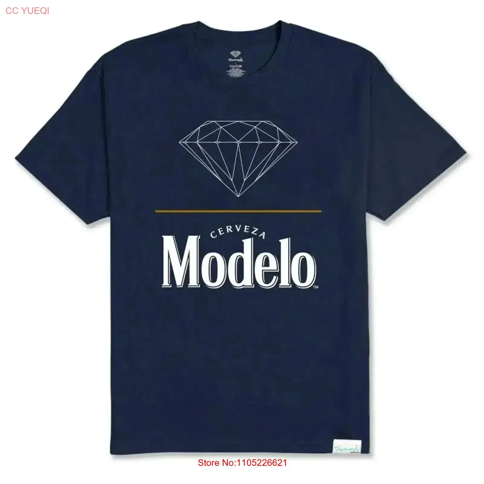 Navy Diamond Supply x Modelo Brilliant T Shirt vintage Washed homme Stretched Breathable Versatile Top For Everyday Wear Soft