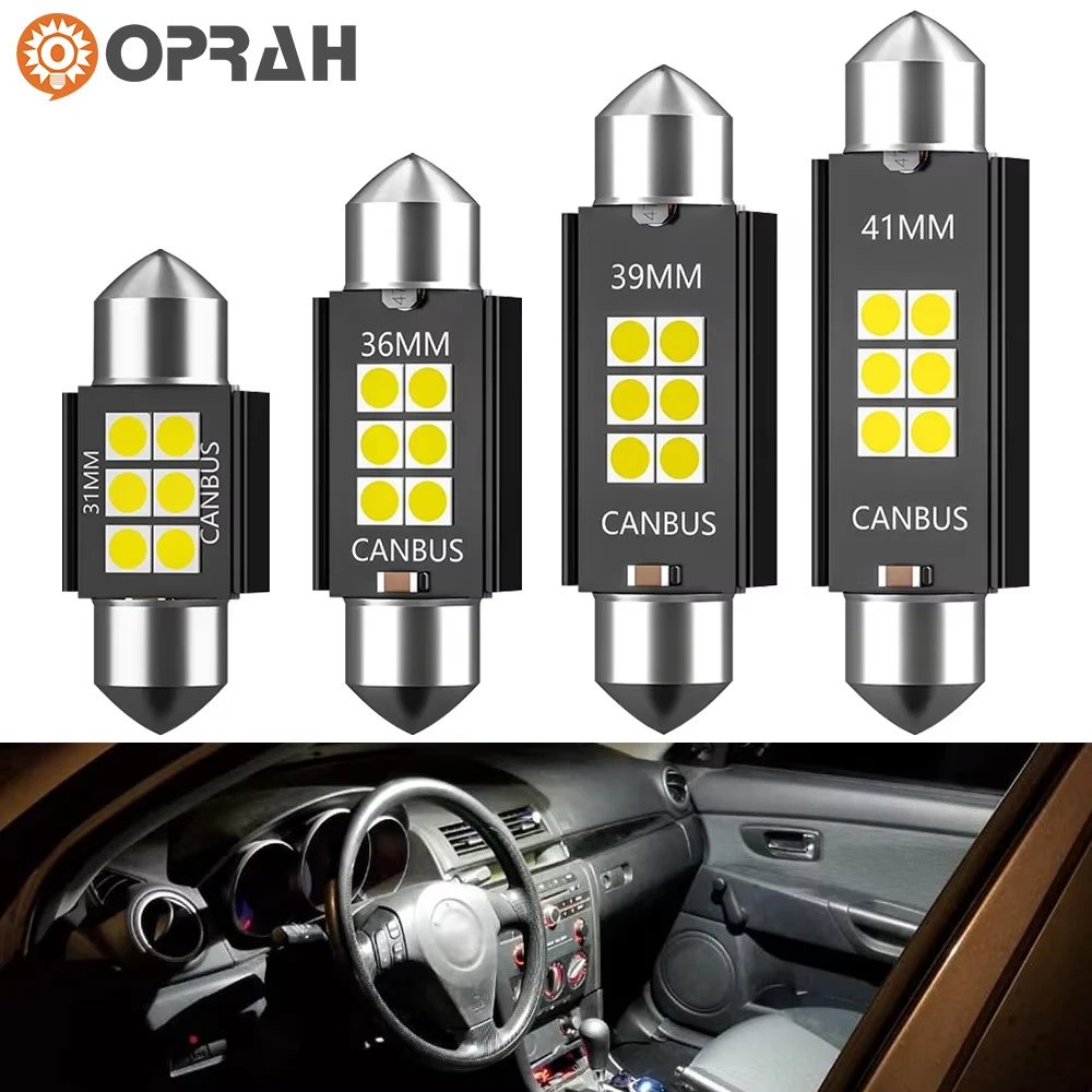 2/10 PCS C5W Festoon LED Bulb Canbus 31/36/39/41MM 12V 6SMD 6500K White Car Interior Reading Dome Map Trunk License Plate Lights