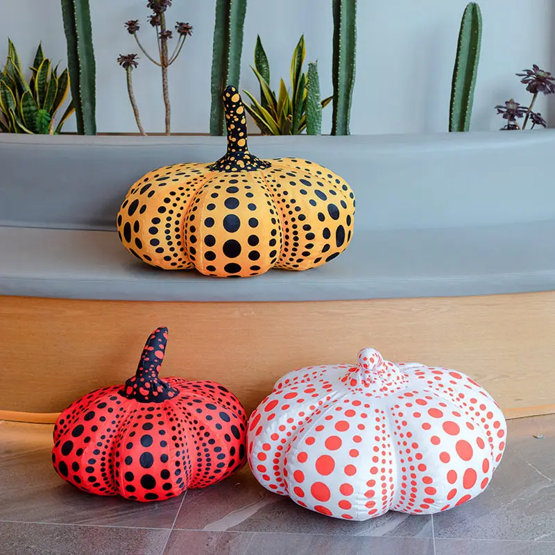 Large Yellow Polka Dot Pumpkin Shaped Plush Pillow Soft Couch Cushion Decorative Backrest for Bedroom Gift